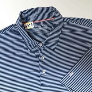 Michael Rouen Performance Polo Golf Shirt Men Size 2XL Blue/Black Stripe Short